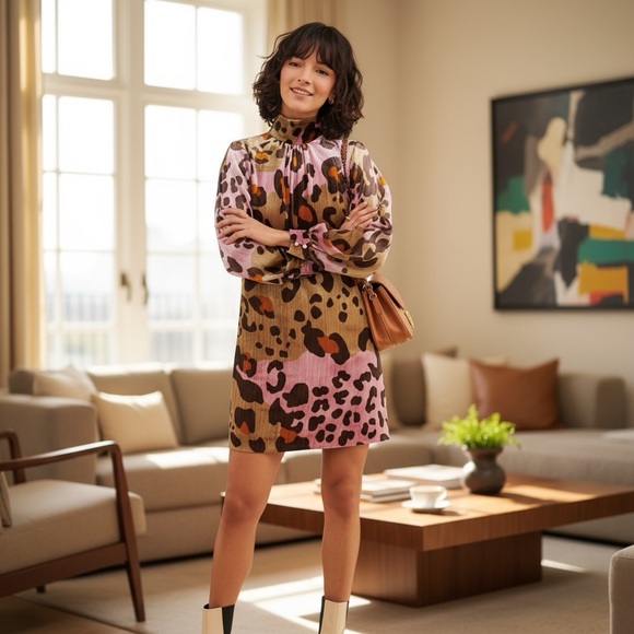 Anthropologie Dresses & Skirts - Anthropologie Eleanor Velvet Pink and Brown Animal Print Shift Dress 4